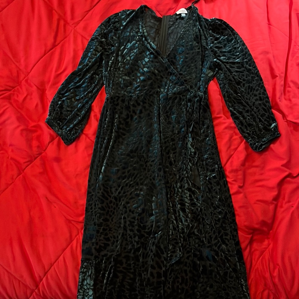 Turquoise wrap dress with velvet leopard print Calvin Kline